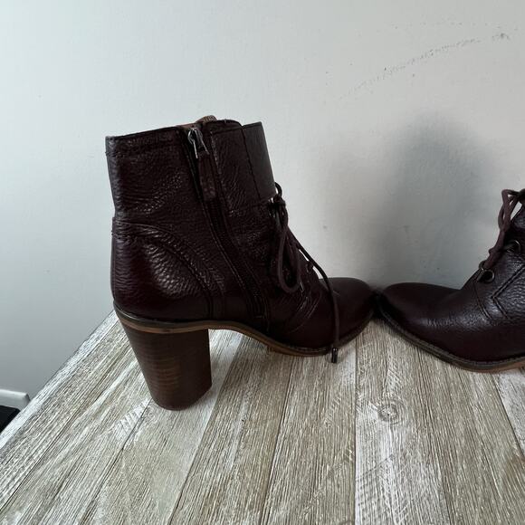 Franco Sarto Boots Eden Womens 8 Burgundy Leather Lace Up Block Heel - Picture 11 of 13